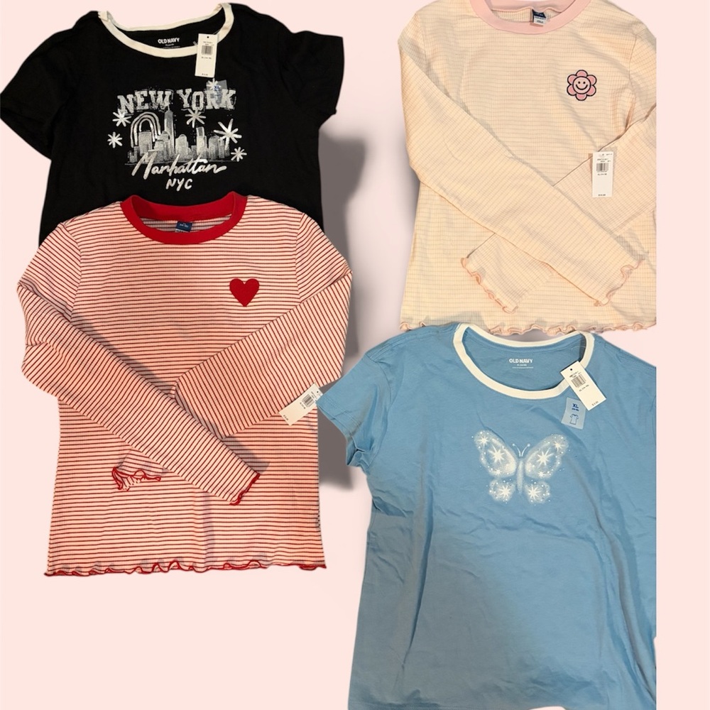 Old Navy 4 shirts BUNDLE DEAL! Long/Short Sleeve Tees - Black, Red, Pink, Blue